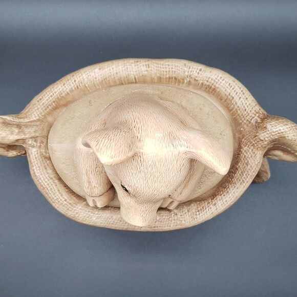 Vintage Hand Painted 9.25" Ceramic Piggy in a Burlap Sack Feed Bag Cookie Jar - Picture 2 of 16